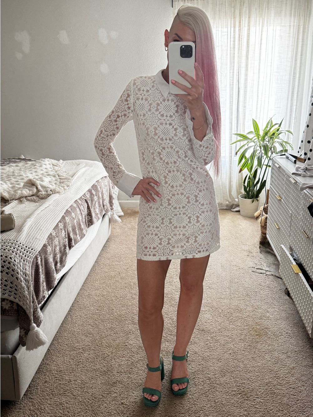 ENGLISH FACTORY lace floral scalloped embroidered mini dress